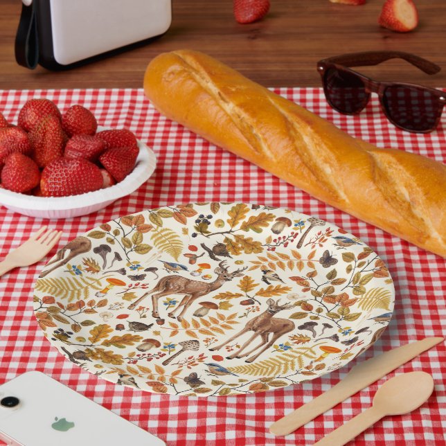 Into the woods/Autumn deer on off white Paper Plate (Picnic)