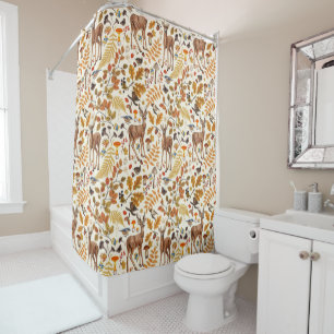Into the woods/Autumn deer on off white Shower Curtain
