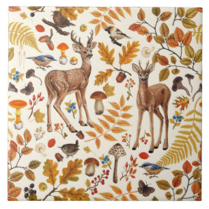 Into the woods/Autumn deer on off white Tile