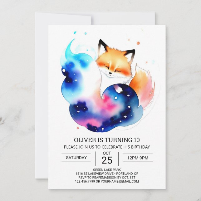 Into the Woods Fox Party Birthday Invitation (Front)