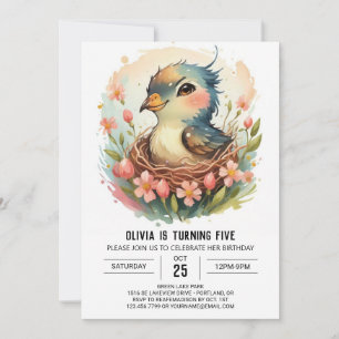Into the Woods Watercolor Bird Birthday Invitation