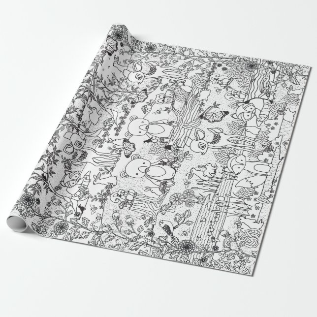 Into the Woods Woodland Animal Ready to Colour Wrapping Paper (Unrolled)