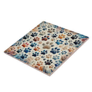  Intoxicating coloured canine paw print  Tile