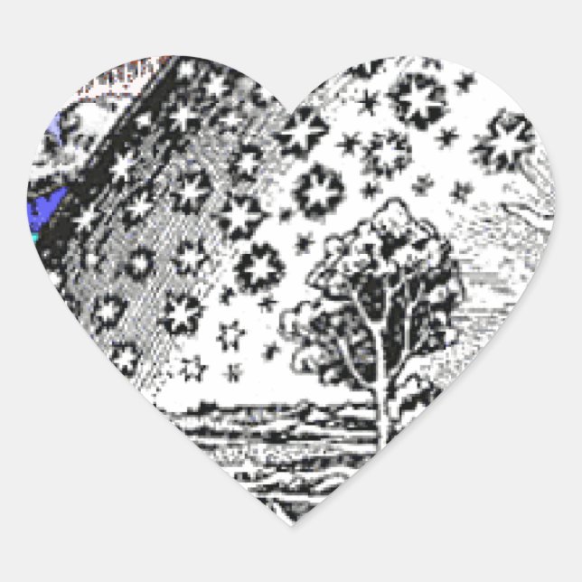 Intracate Celestial sphere Sun Moon Stars Planets Heart Sticker (Front)