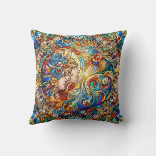 Intricate And Colourful Stained Glass Cushion