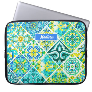 Intricate Aqua Mint Sicilian Talavera Tiles Laptop Sleeve
