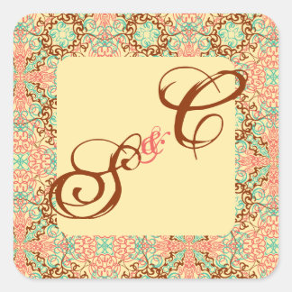 Intricate Arabesque, monogrammed souvenir Square Sticker