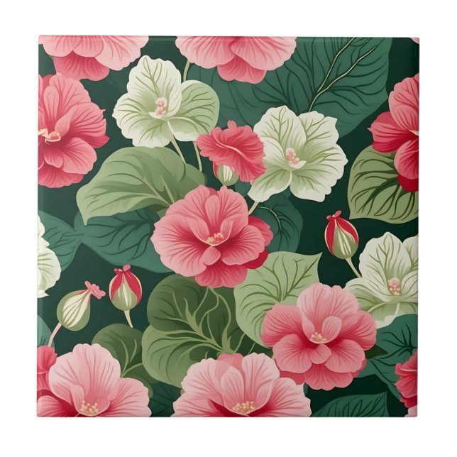 Intricate Begonia Floral Pattern Tile (Front)