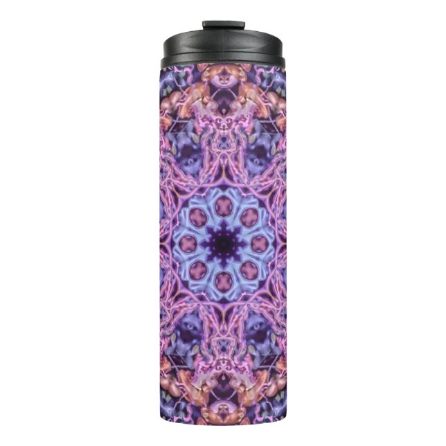 Intricate Bioluminescent Mandala in Purple Hues Thermal Tumbler (Front)