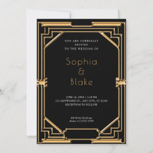 Intricate Black and Gold Art Deco Wedding Invitation