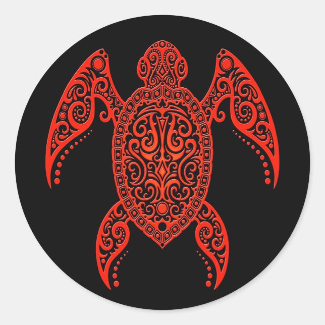 Intricate Black and Red Sea Turtle Classic Round Sticker (Front)