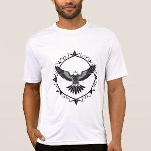 Intricate Black and White Eagle Design T-Shirt
