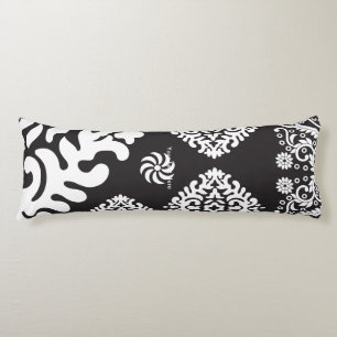 Intricate black and white pattern featuring floral body cushion