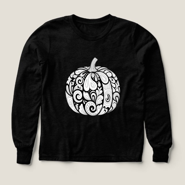 Intricate Black and White Pumpkin Art – Halloween  (Design Front)