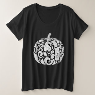 Intricate Black and White Pumpkin Art – Halloween Plus Size T-Shirt