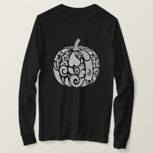 Intricate Black and White Pumpkin Art – Halloween T-Shirt