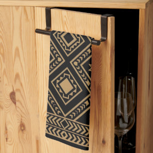 Intricate Black Gold Geometric Surface Pattern Tea Towel