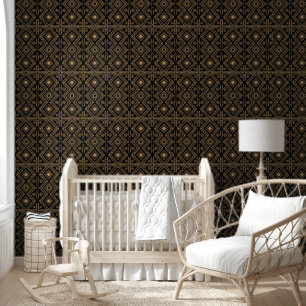 Intricate Black Gold Geometric Surface Pattern Wallpaper