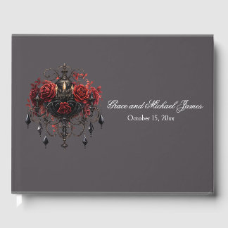 Intricate Black Gothic Chandelier Wedding Guest Book