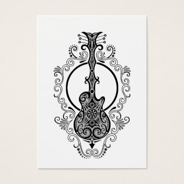 Intricate Black Guitar Design on White (Front)