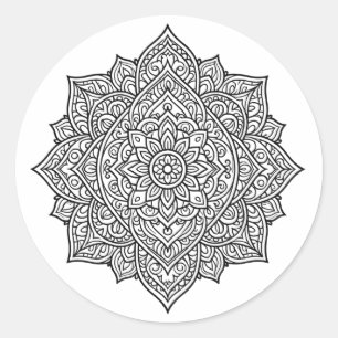 Intricate Black Line Mandala Art Classic Round Sticker