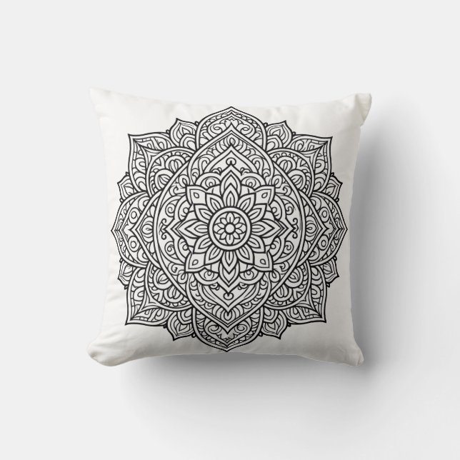 Intricate Black Line Mandala Art Cushion (Front)