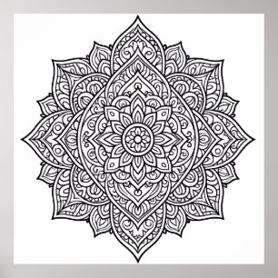 Intricate Black Line Mandala Art Poster