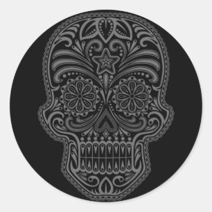 Intricate Black Sugar Skull Classic Round Sticker