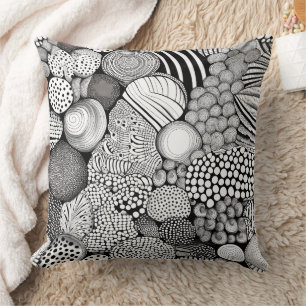 Intricate Black White Abstract Lines Shapes Cushion