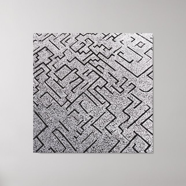 Intricate Black & White Labyrinth Maze Canvas Print (Front)