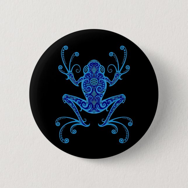 Intricate Blue and Black Tree Frog 6 Cm Round Badge (Front)