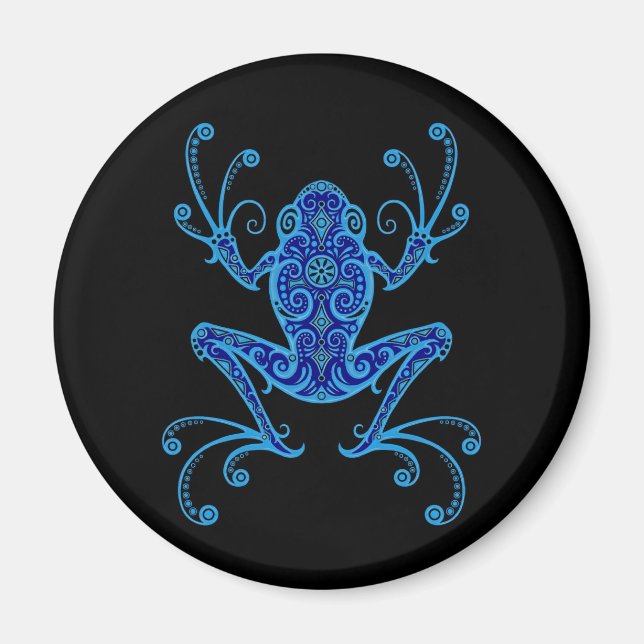 Intricate Blue and Black Tree Frog Magnet (Front)