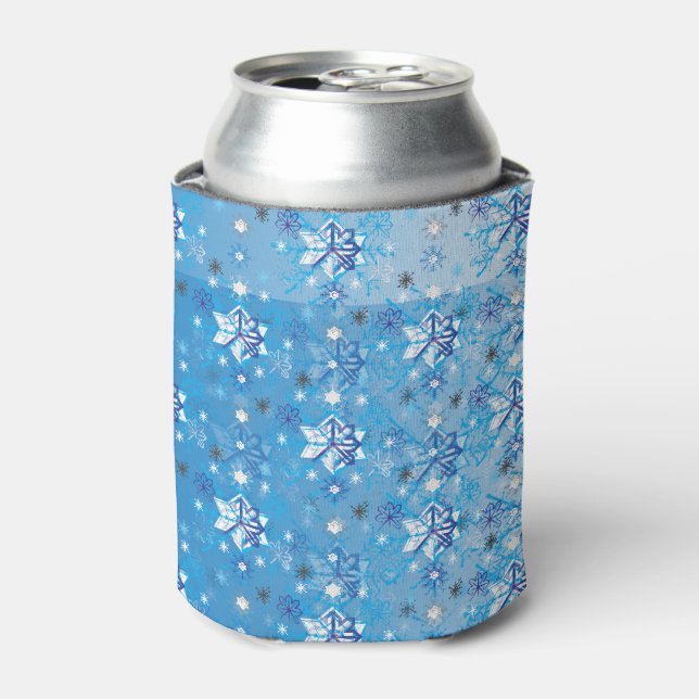 Intricate blue and white stars and snowflakes can cooler (Can Front)