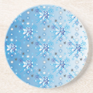 Intricate blue and white stars and snowflakes coaster