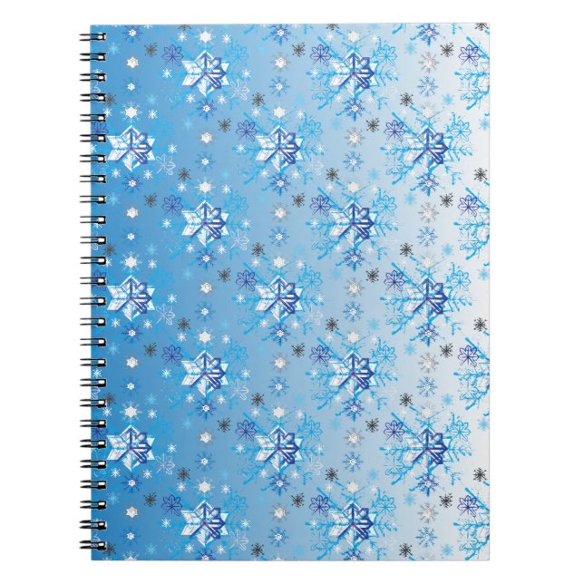 Intricate blue and white stars and snowflakes notebook (Front)