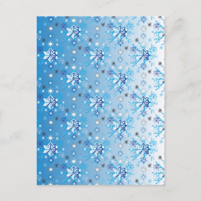 Intricate blue and white stars and snowflakes postcard (Front)