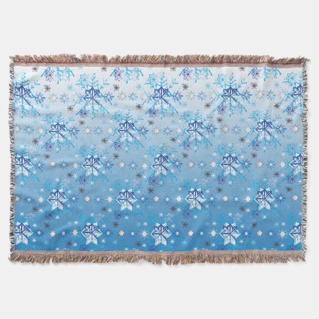 Intricate blue and white stars and snowflakes throw blanket (Front)
