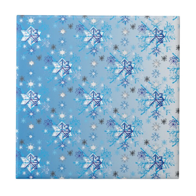 Intricate blue and white stars and snowflakes tile (Front)