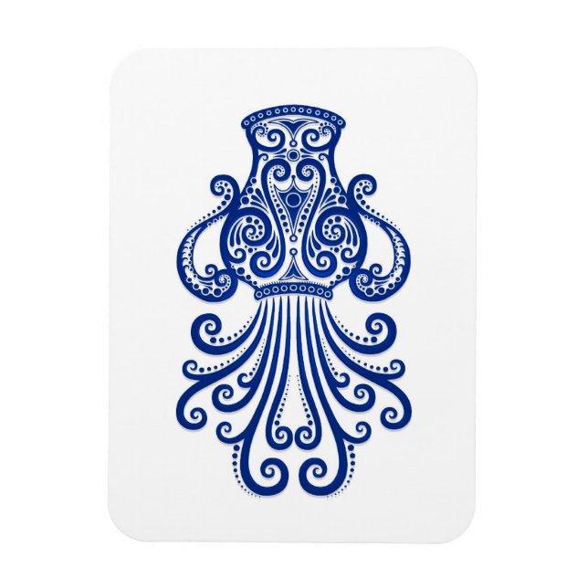 Intricate Blue Aquarius Zodiac on White Magnet (Vertical)