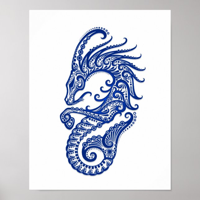 Intricate Blue Capricorn Zodiac on White Poster (Front)