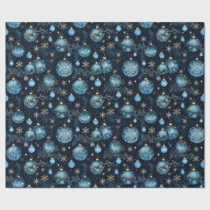 Intricate Blue Christmas Baubles Wrapping Paper