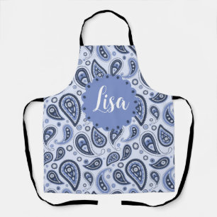 Intricate Blue Floral Paisley Print Design Apron