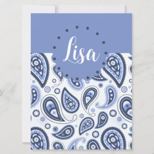 Intricate Blue Floral Paisley Print Design Card