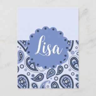 Intricate Blue Floral Paisley Print Design Holiday Postcard