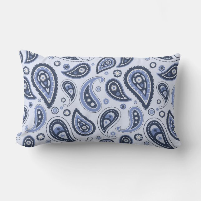 Intricate Blue Floral Paisley Print Design Lumbar Cushion (Front)