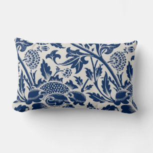 Intricate blue floral pattern on light background lumbar cushion