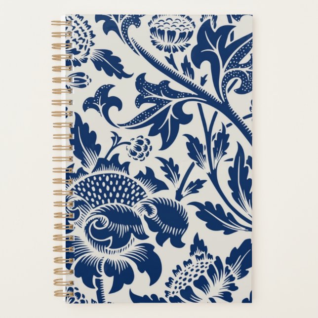 Intricate blue floral pattern on light background planner (Front)