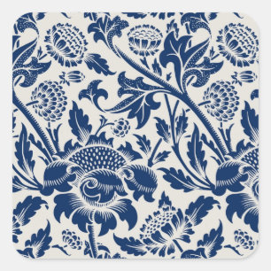 Intricate blue floral pattern on light background square sticker