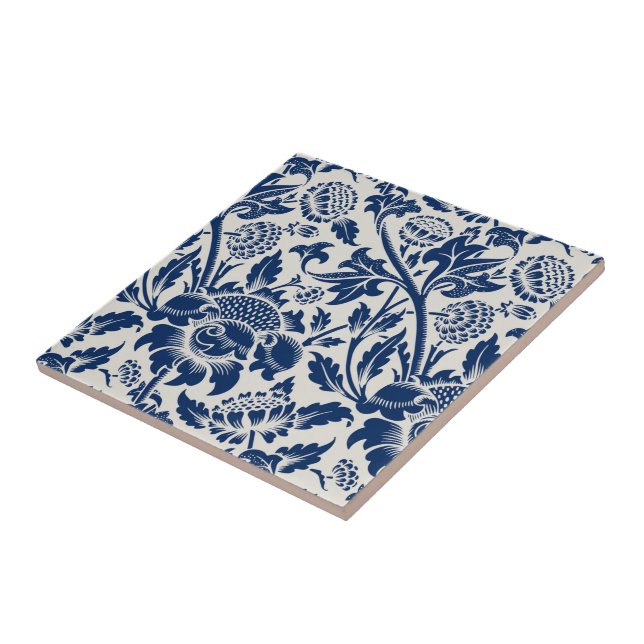 Intricate blue floral pattern on light background tile (Side)