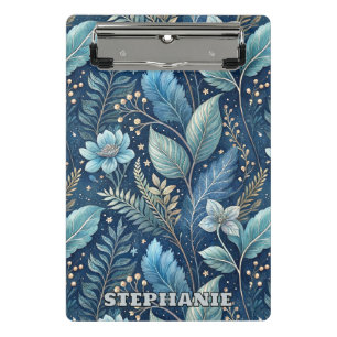 Intricate Blue & Green Botanical -Starry Dark Blue Mini Clipboard